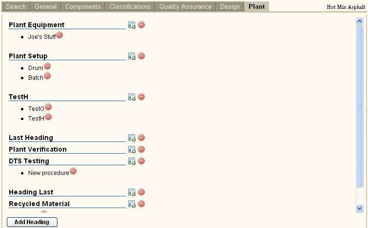 4.5.8 Add Plant Heading 4 Figure 7. Add Plant Heading The Plant tab screen allows the user to add or delete lists of plant headings.