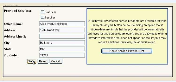 5. Click to close the Service Providers screen or to delete the submission. 8.
