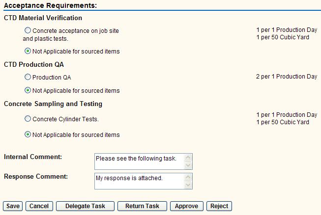 8.6 Update Acceptance Requirements The Source Entry and Review Acceptance Requirements screen will only be available for source submissions that have already been carried out and are under review.