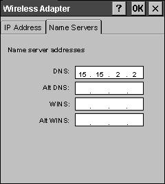 Configuration 15 6 Tap the Name Servers tab. A selection of DHCP options appears. Figure 7. The Name Servers Tab 7 Enter the IP address of your DHCP server in the DNS text box. 8 Tap OK.