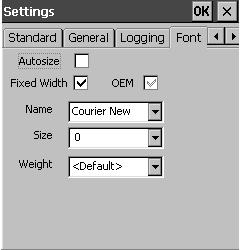 24 Wavelink Client for HandHeld Dolphin 7400 Mobile Devices Figure 12. The Font Tab You can configure the following options on this screen.