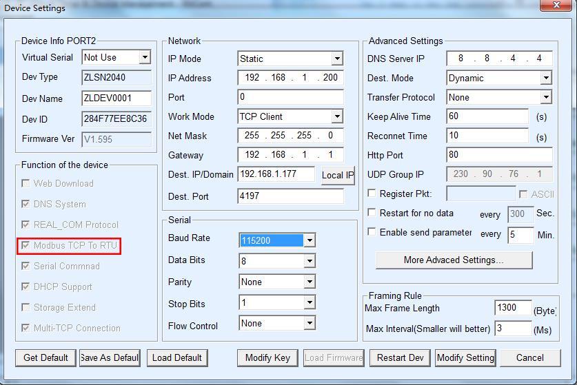 Figure 6 Modbus Gateway Function Identification If the small box on the left side of the "Modbus TCP to RTU" function is already hooked, it supports the Modbus Gateway function.