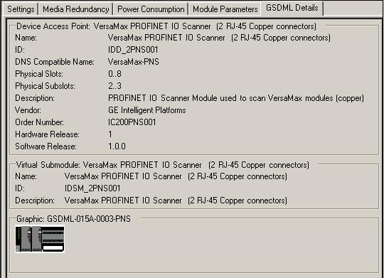 3 PROFINET Scanner Parameters (GSDML Tab) The PNS module s GSDML tab displays