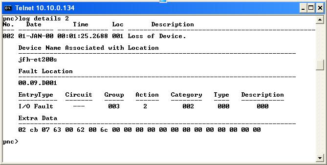 5 The command log details followed by an entry number displays the information for a single entry.