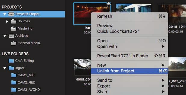 If you d rather have the media assets only in the Live Folder, right click and choose Unlink from Project.