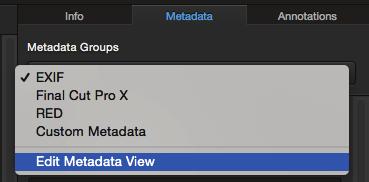 Organizing Custom Metadata Group Click 'Metadata' tab in the Inspector, and choose 'Edit Metadata View' from the