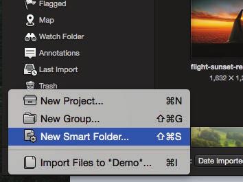 Press the + button on the bottom-left of the Sidebar and choose New Smart Folder.