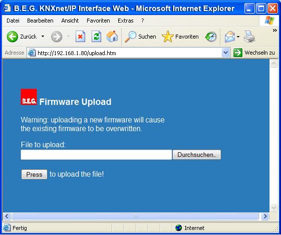 8. Maintenance and upgrade The KNXnet/IP Interface Web possesses the comfortable feature of allowing a firmware upgrade to be carried out without the unit having to be removed.