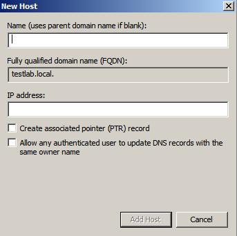 3. On the New Host window, enter a host name in the Name field (for example, fileshare) and then