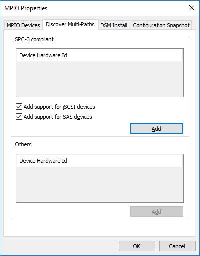 Enabling Multipath Support Open the MPIO manager: Start->Administrative Tools->MPIO. Go to the Discover Multi-Paths tab. Tick the Add support for iscsi devices checkbox. Click Add.