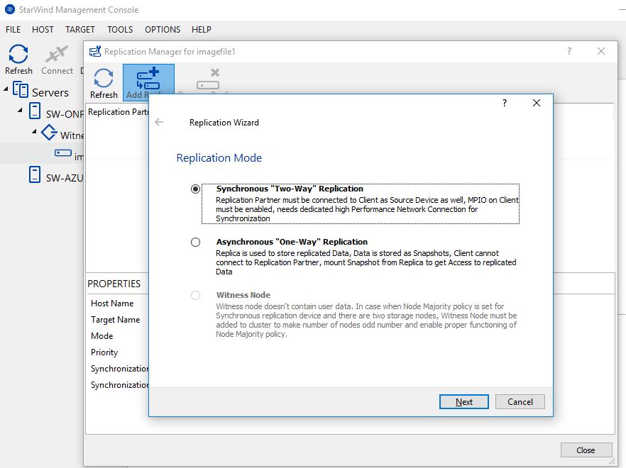 Right-click on the device you have just created, and select Replication Manager.