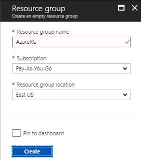Resource Group: AzureRG Location: East US DNS Server: Optional. The IP address of your DNS server.
