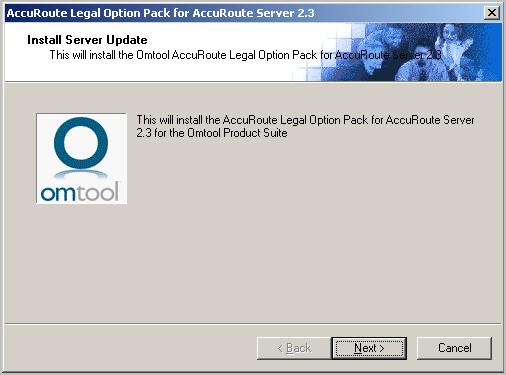 exe. The Omtool Legal Option Pack Update readme opens prompting you to extract and install Omtool