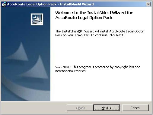 5-2 Section 5: Installing Legal Option Pack Legal Option Pack installation and configuration guide Installing Legal Option Pack on AccuRoute Desktop workstations The Legal Option Pack application is