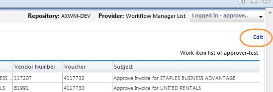 Changing the # Records that Display In the Approval Application, select the blue Edit hyperlink on the upper right side of the screen: The Edit Window appears.