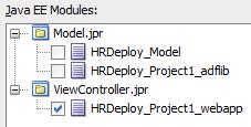 Note: Deployment profile settings are saved in the project file (for example, ViewController.jpr) for the WAR profile, and application file (for example, HRDeploy.jws) for the EAR profile.