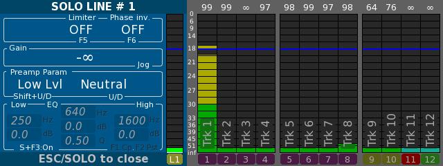 Once the digital filters enabled, access to the parameters by pressing the OK button, a field is then highlighted and a panel displays the Digital filters Frequency response graph.