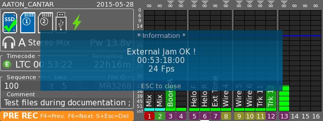 XII. Timecode 1. State Timecode source (Internal or External) can be chosen in the Audio & Timecode Menu.