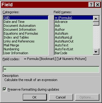 Fields Available at your disposal, are various fields to place intelligent text into your documents.