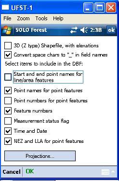 Ensure that the data are being stored in an ArcView Shape file by selecting it in the Export Format box, and then tap on the Options box.