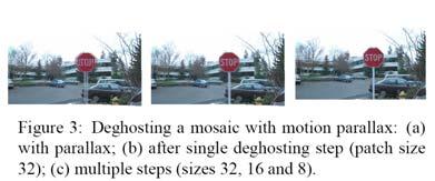 Local alignment (deghosting) Use local optic flow to compensate for small motions [Shum & Szeliski, ICCV 98] Local alignment