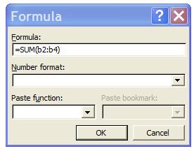 On the Table Tools Layout tab, choose Formula. 3. Replace ABOVE in the formula with b2:b4 as in the figure below: Figure 6.2 Formula dialog box 4.