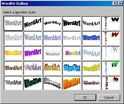 The Word Art button allows you to add a special effect to text such as creating shadowed, skewed, rotated, or stretched text, as well as text that have been fitted to predefined shapes.