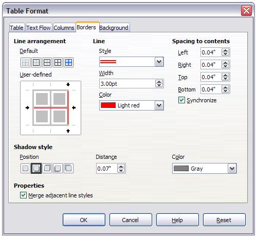 Specifying table borders On the Table Format dialog, select the Borders tab. Here you can set borders for a whole table or groups of cells within a table.