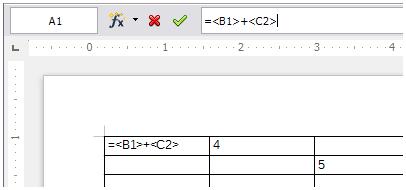 Using spreadsheet functions in a table In a table in a Writer document, you can use some of the mathematical functions that are normally implemented by LibreOffice Calc.