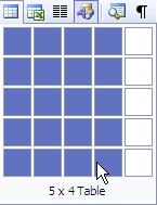 Exercise 1. 1) Create a new blank document. Creating Three 2) Locate the Insert Table icon on the toolbar and click on it. A 5x4 grid of squares appears.