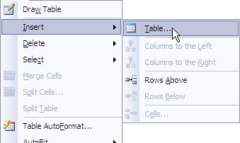 4) Release your mouse and a table 5 columns wide and 4 rows high will be created like the one below.