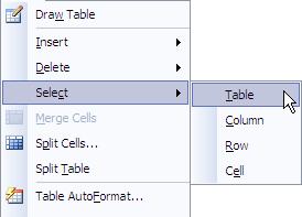Exercise 3. Selecting Parts of a Table For some tasks such as formatting and editing, it is necessary to select parts of a table first.