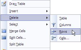 Deleting a row or column is similar to inserting a row or a column and can also be done in different ways.