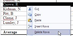 Select the rows you want to delete, right click and then select Delete Rows from the shortcut menu.
