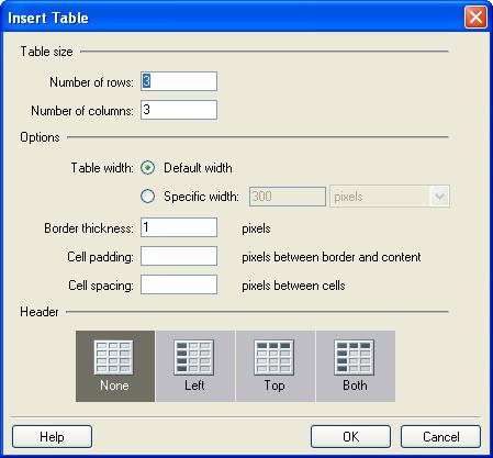 Tables A table is a very useful tool to align your web page. Text and/or images can be inserted into the cells within a table the same way you insert text or an image within the web page.