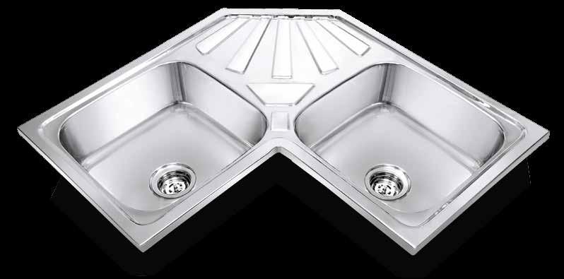 Venice Corner Double Bowl with Drain Board Finishes Available: High