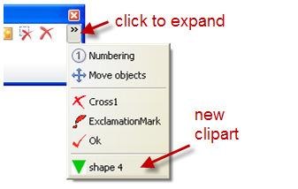 Double click on the clipart item. It will now be permanently on your toolbar in the Clipart Section. Sample: Repeat the process to add more clipart icons.
