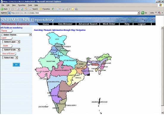 layer information. User specifies his area of interest by navigating through a dynamic map of the administrative boundaries of India (country state district taluka village).