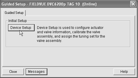 Configuration Instruction Manual Guided Setup Device Setup This procedure, accessible from the Guided Setup tab, as shown in figure 3 2, is used to configure actuator and valve information, calibrate