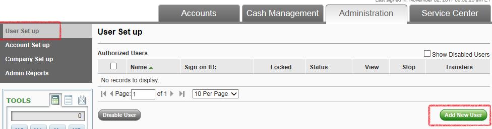 Administration Tab Managing Administrators and Sub-Users Business User Requirements: Main Administrator Business Online Banking users will have one identified "Administrator" per business profile.