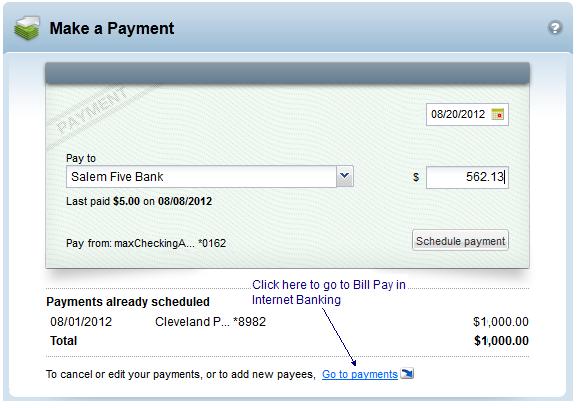 This is where you can add, edit and delete payees, set up recurring payments and other Bill Pay-related tasks.