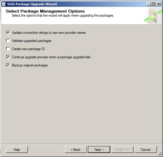The next page allows you to change the options of the package upgrade: Choose your options and