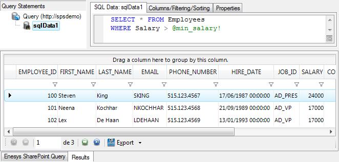 external SQL data chapter inside the Enesys SharePoint Query Designer