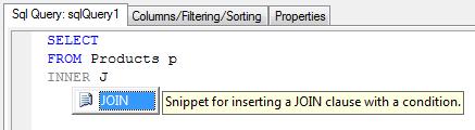 A JOIN snippet for inserting a JOIN clause: By clicking on the TAB key, you insert the