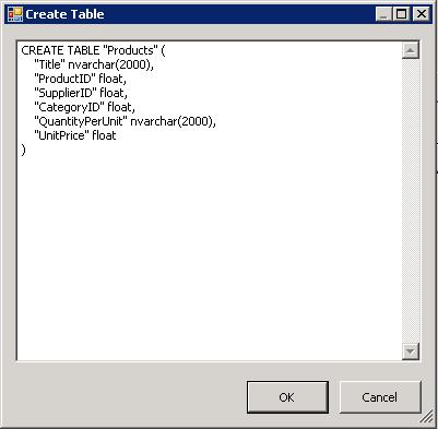 A table script generation will be automatically generated based on