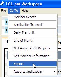 HOW TO USE THE EXPORT FEATURE IN LCL In LCL go to the Go To menu and select Export.