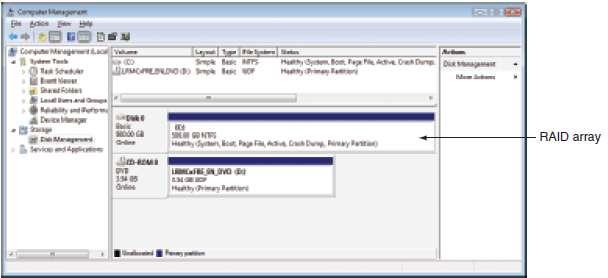 Figure 6-53 Vista Disk Management sees the RAID array as a single 500 GB