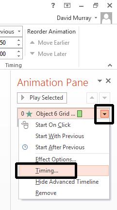 PowerPoint 2013 Advanced Page 118 command. This will display the Timing tab within the Fade dialog box.