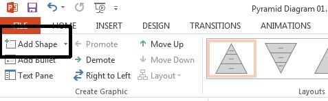PowerPoint 2013 Advanced Page 43 Click on the Add Shape button contained within the Create Graphic group on the ribbon. You will now see an extra layer shape.
