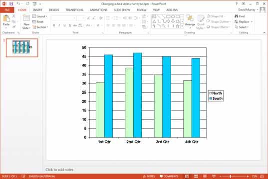 PowerPoint 2013 Advanced Page 57 Click on the chart so that you can edit the chart.